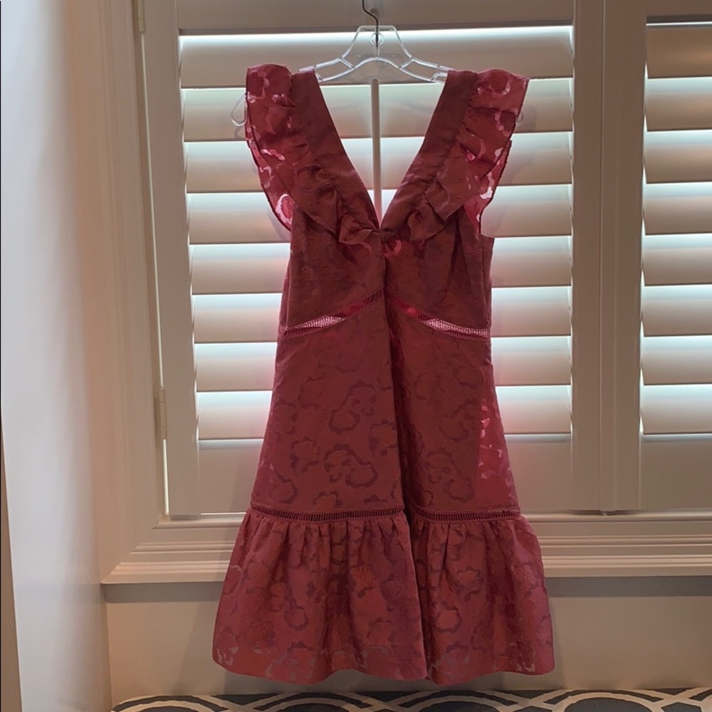 Rebecca Taylor Rose Pink Mini Dress with Ruffle V-Neck
